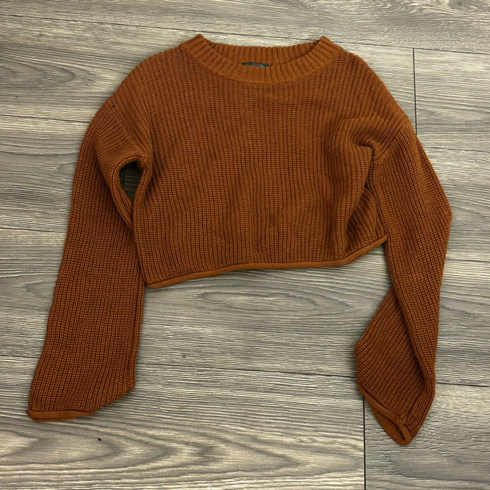 Wild Fable Brown Crew Neck Sweater with Ribbed Texture